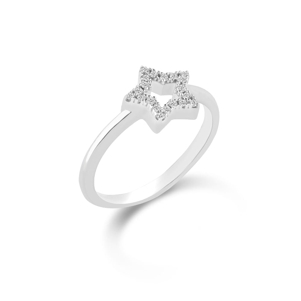 Anel Life Astro Estrela: Prata 925, Zircônias Brilhantes, Design Celestial Feminino e Delicado