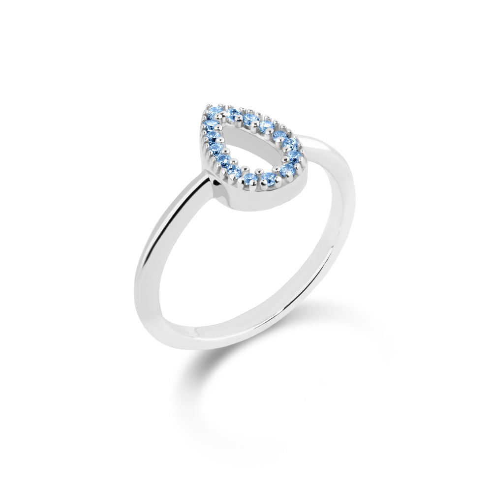 Anel Life Astro Gota Prata 925 com Pedras Azuis, Joia Feminina Elegante
