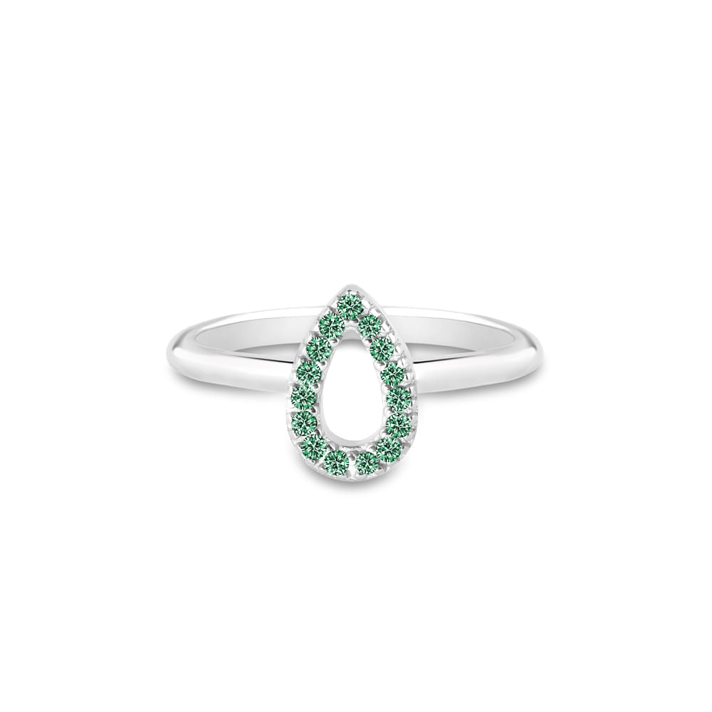 Anel Life Astro Gota Prata 925 Pedras Verdes Brilhantes - Joia Delicada