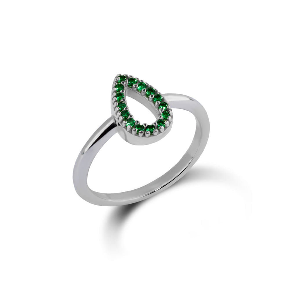 Anel Life Astro Gota Prata 925 Pedras Verdes Brilhantes - Joia Delicada