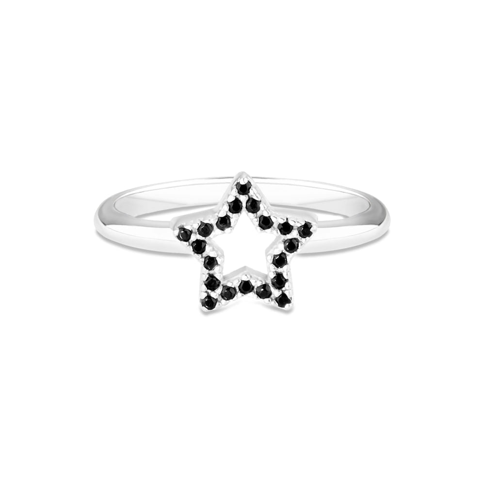 Anel Life Astros Prata 925 com Pedras Pretas - Design Celestial Elegante