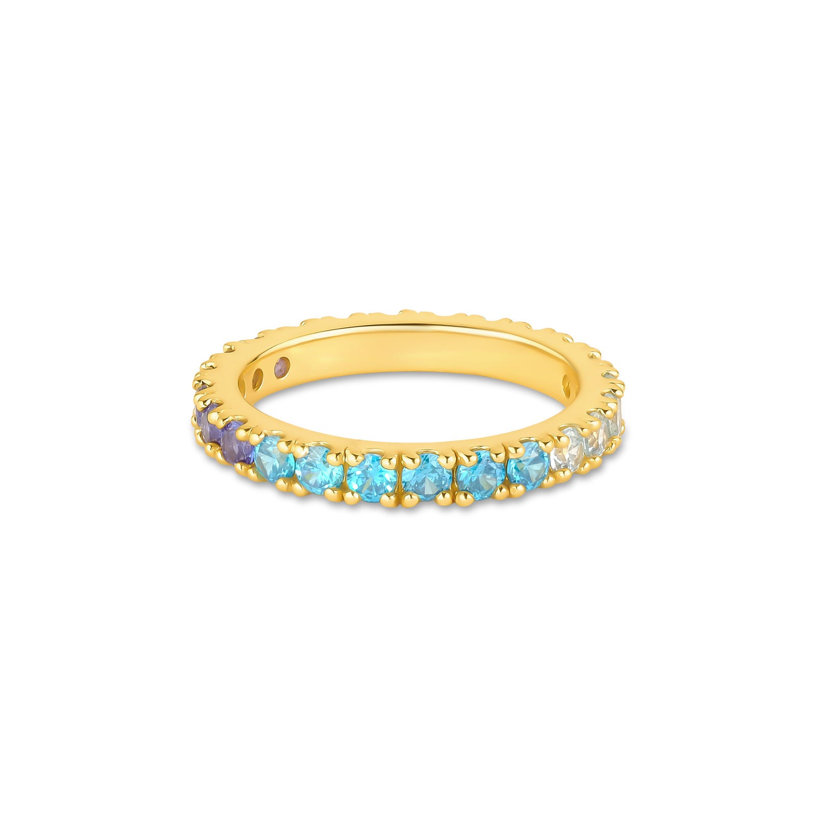 Anel Life Auba Prata 925 Banhado Ouro 18k, Pedras Azuis Deslumbrantes