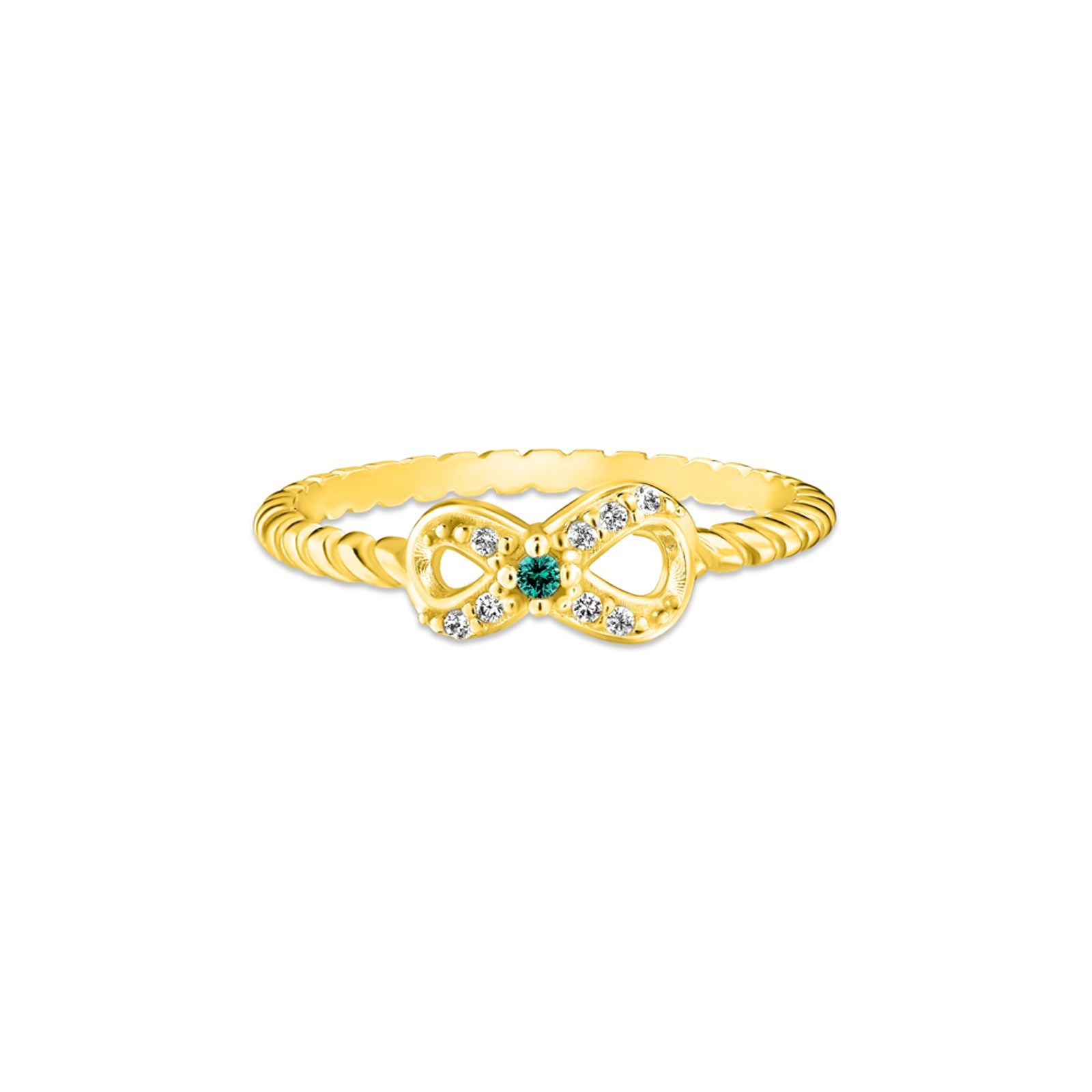 Anel Life Patuás Infinito Prata 925 Banho Ouro 18k Pedras Verde