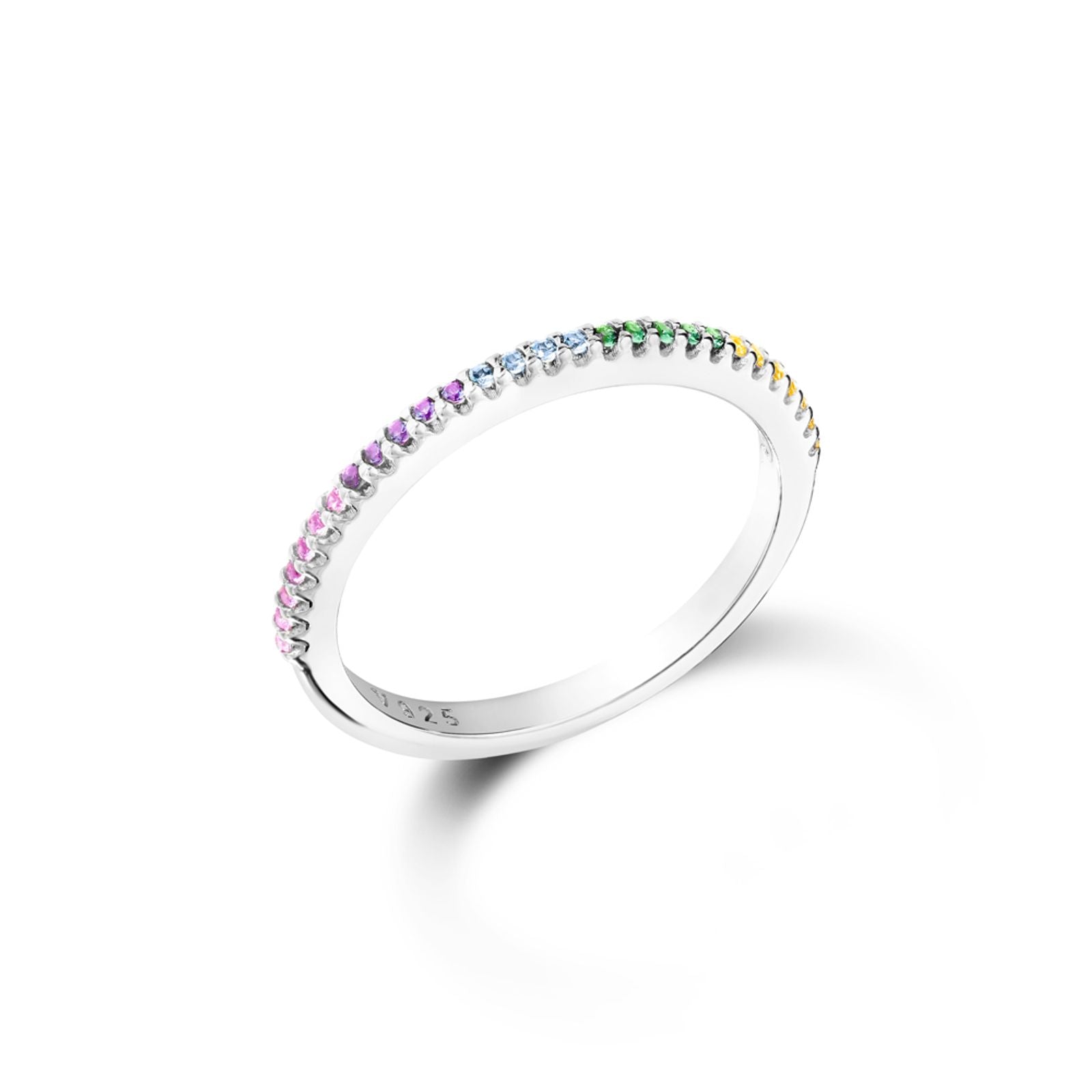 Anel Life Pavê Prata 925 Pedras Coloridas Multicores Design Elegante Joia Feminina Moderna