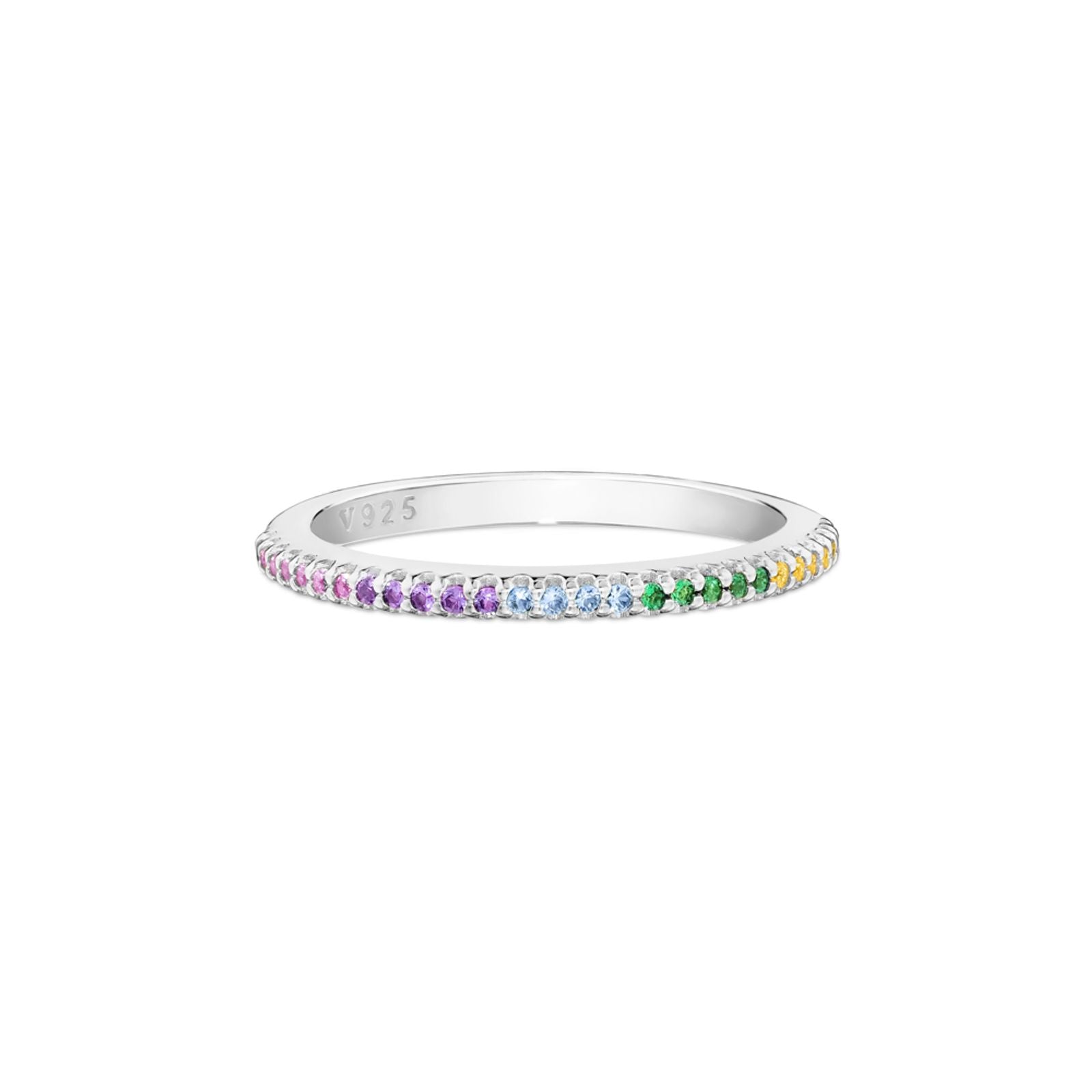 Anel Life Pavê Prata 925 Pedras Coloridas Multicores Design Elegante Joia Feminina Moderna