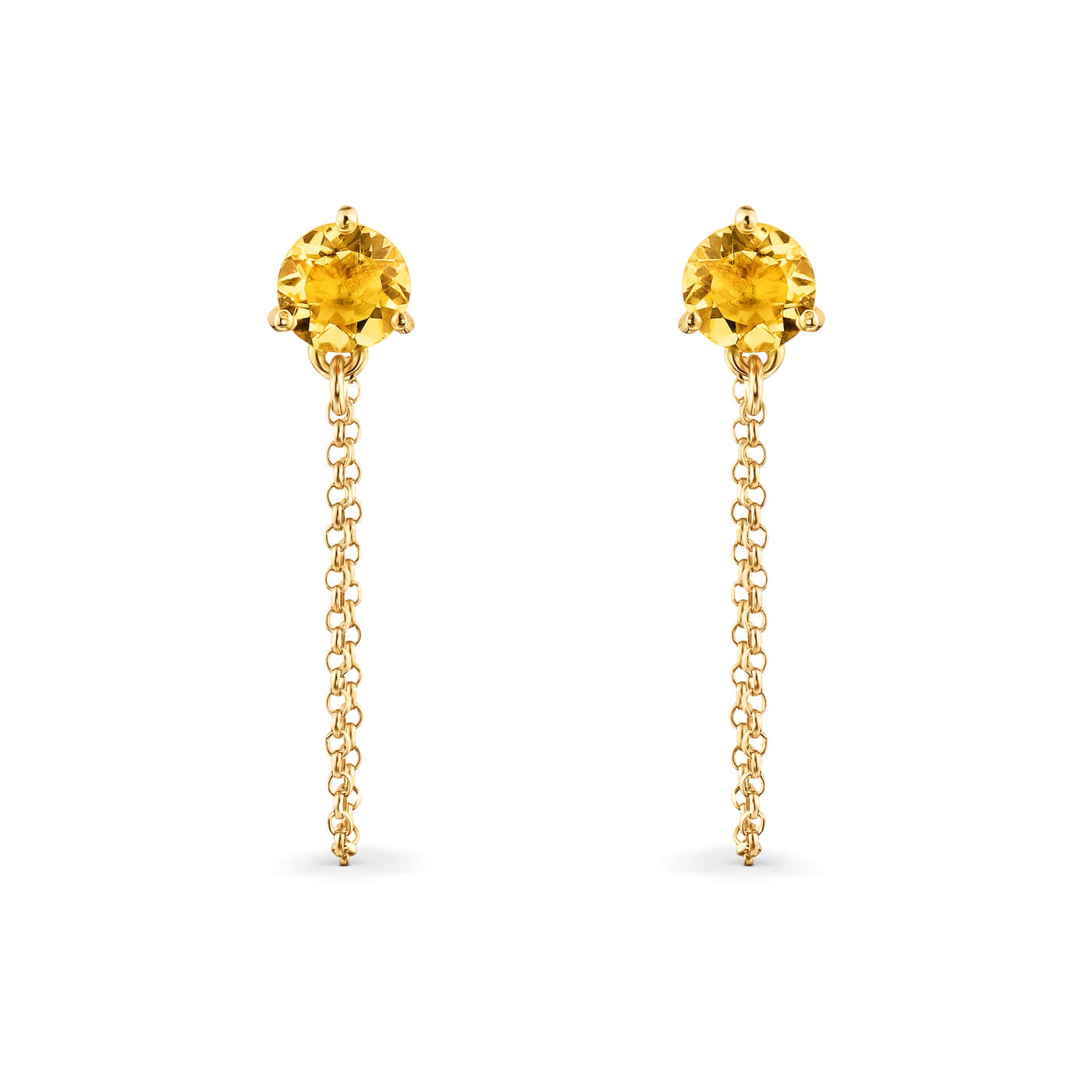 Brinco Chains Elegante Ouro Amarelo 18K com Citrino Genuíno Joia Fina