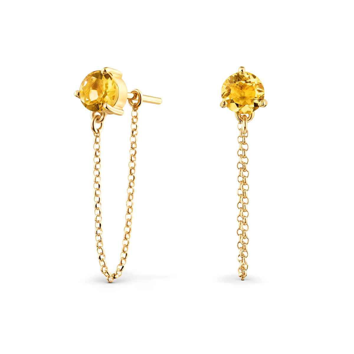 Brinco Chains Elegante Ouro Amarelo 18K com Citrino Genuíno Joia Fina