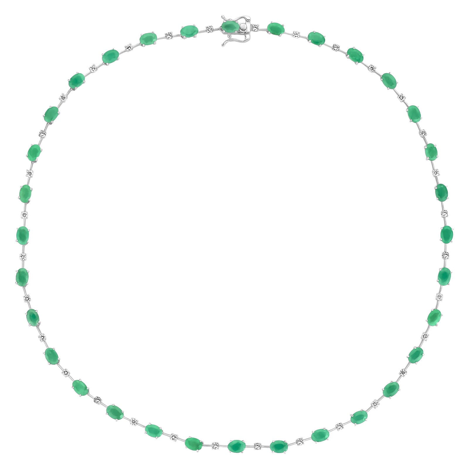 Colar Duquesa Luxuoso Ouro Branco 18k, Esmeraldas Vibrantes e Diamantes Brilhantes 1,51ct