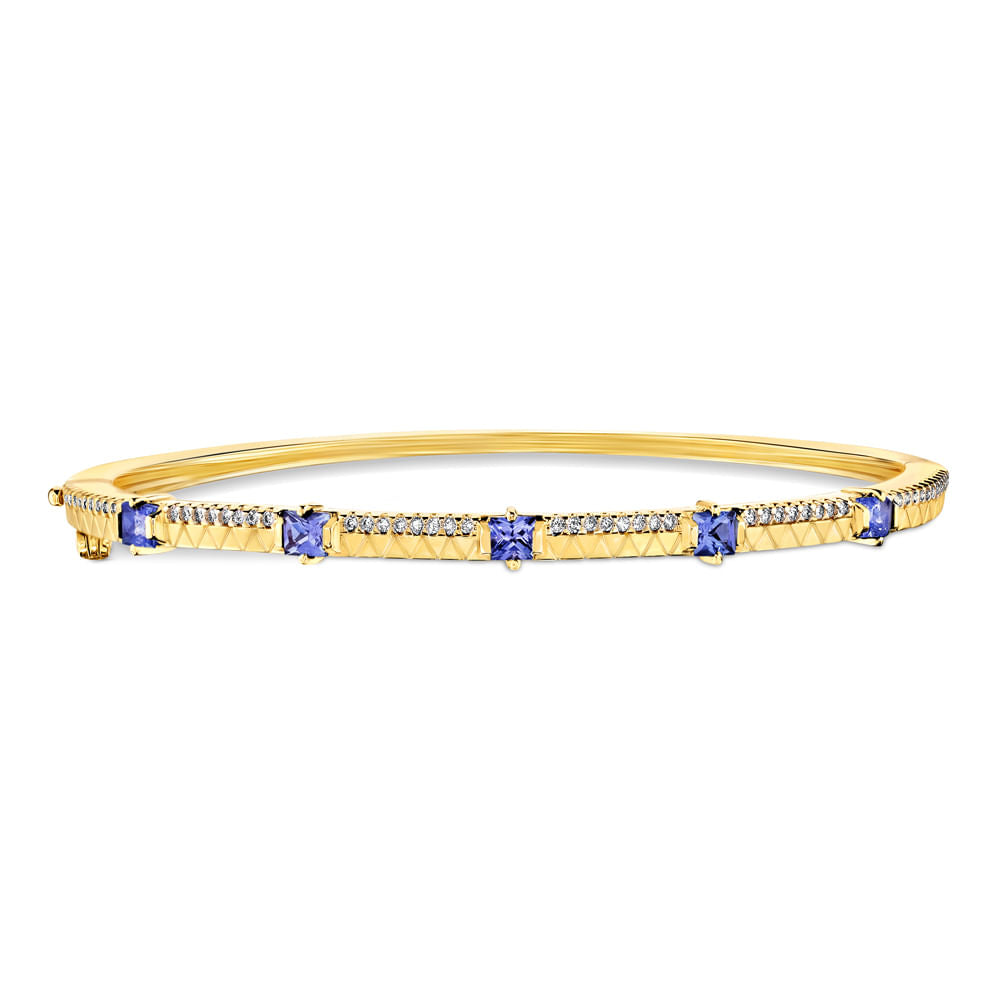 Pulseira Rígida Icona Ouro Amarelo 18k Tanzanitas Vibrantes Diamantes Brilhantes