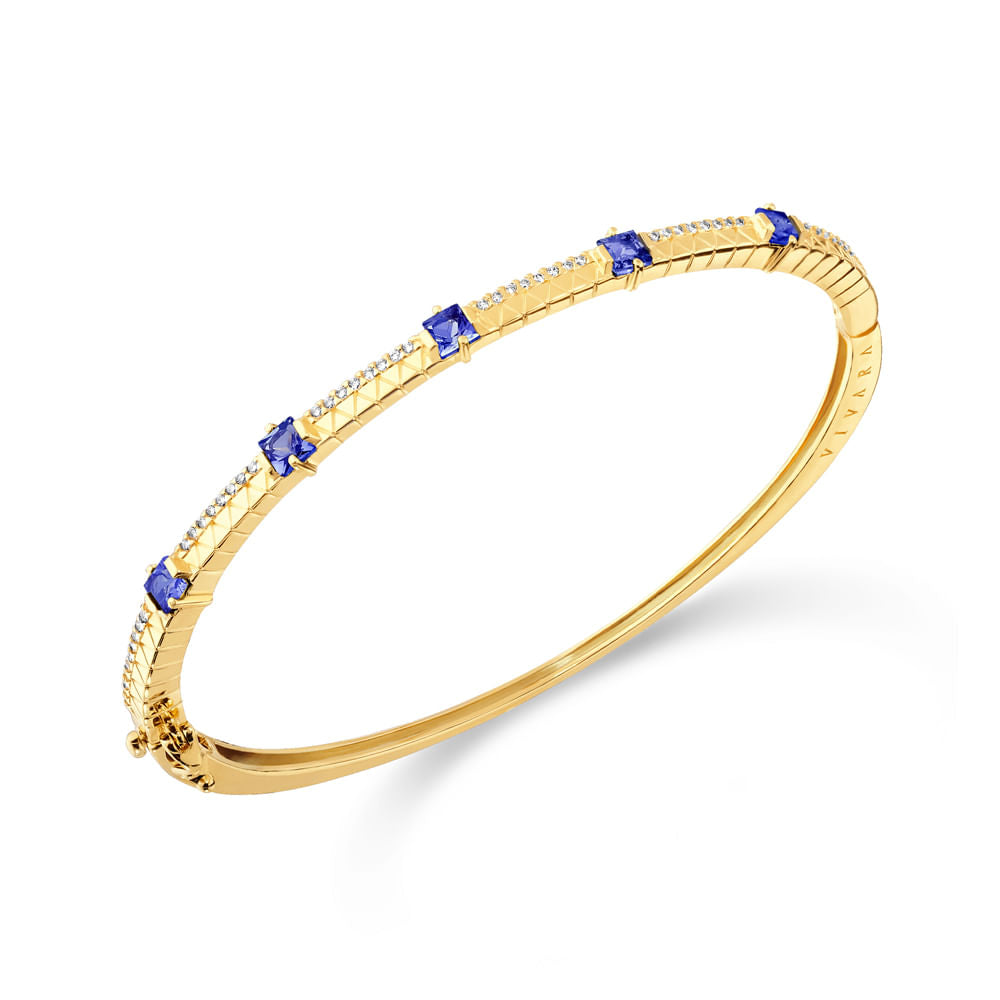 Pulseira Rígida Icona Ouro Amarelo 18k Tanzanitas Vibrantes Diamantes Brilhantes