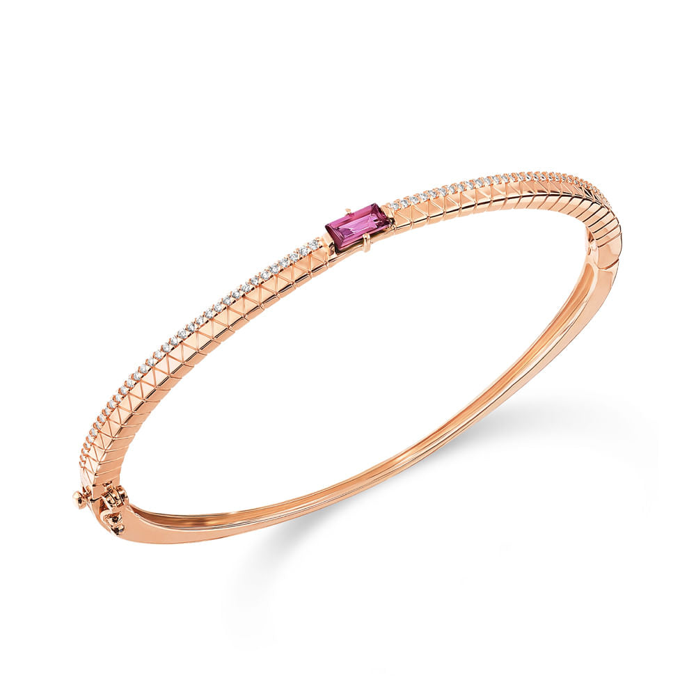 Pulseira Icona Vivara Ouro 18k Turmalina Rosa e Diamantes Luxuosos Feminina Elegante