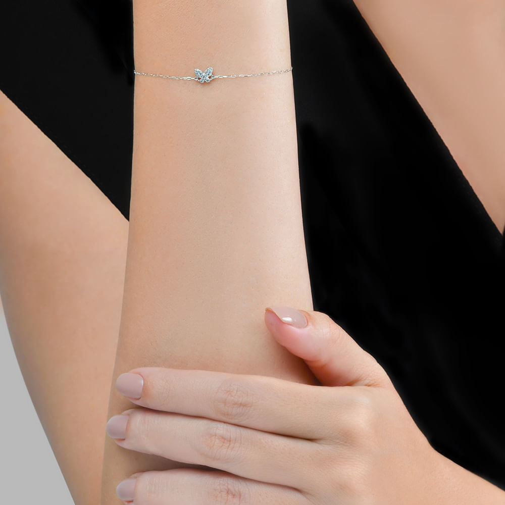 Pulseira Teen Borboleta Vivara em Ouro Branco 18k com Diamantes Brilhantes