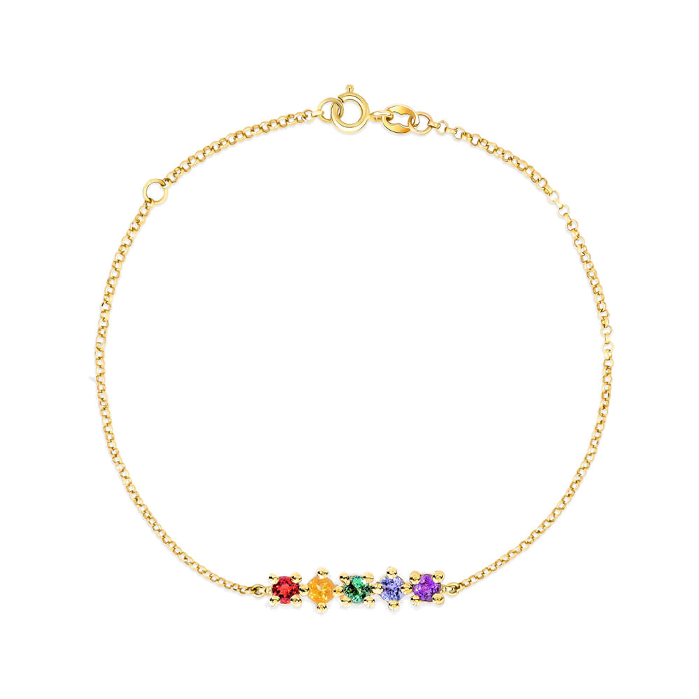 Pulseira Ouro Amarelo 18k com Gemas Vibrantes: Citrino, Ametista, Tanzanita, Granada