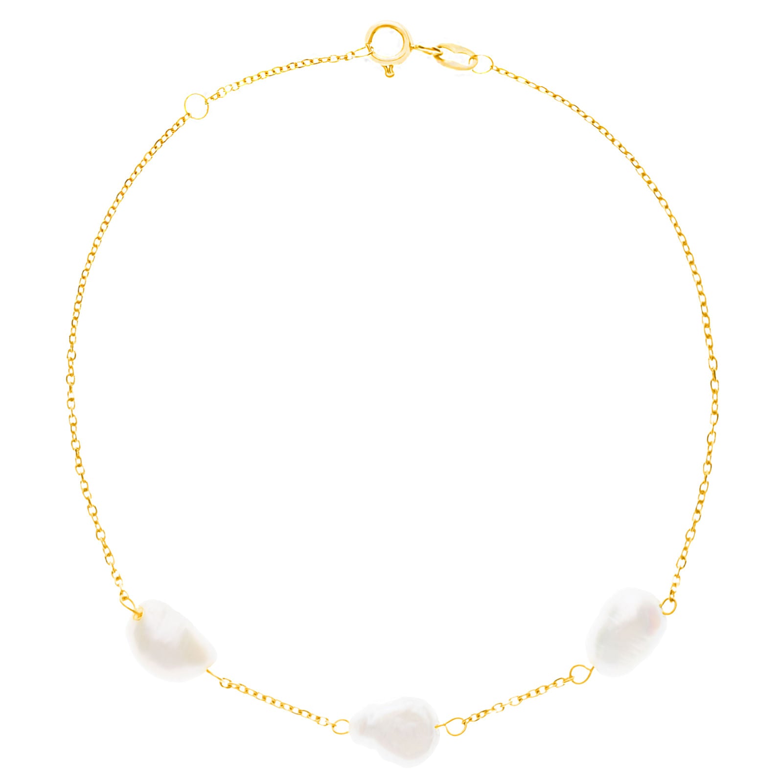 Pulseira Orla Elegante Ouro Amarelo 18K Pérola Natural Delicada Feminina Luxuosa