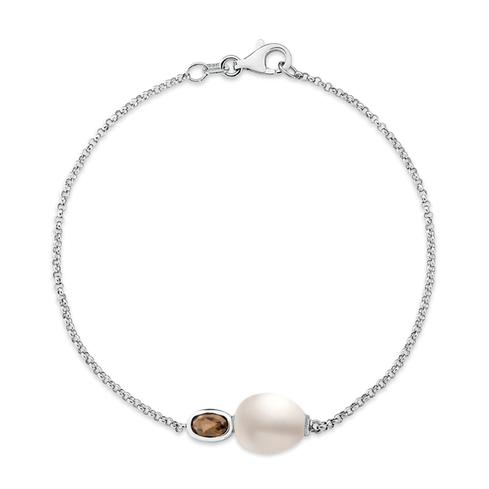 Pulseira Vivara Prata 925 Genuína, Pérola Cultivada e Quartzos Fumê Naturais