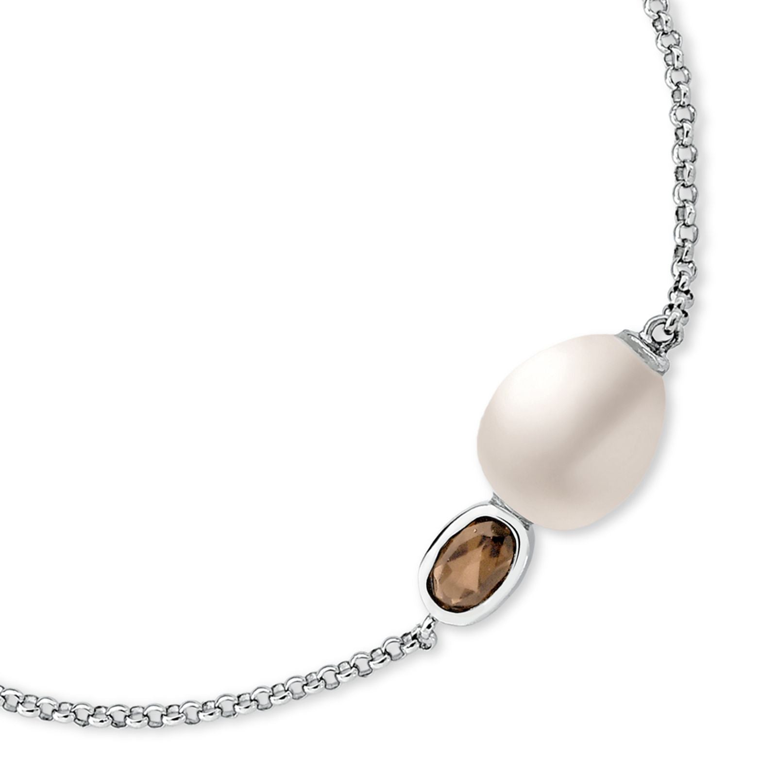 Pulseira Vivara Prata 925 Genuína, Pérola Cultivada e Quartzos Fumê Naturais