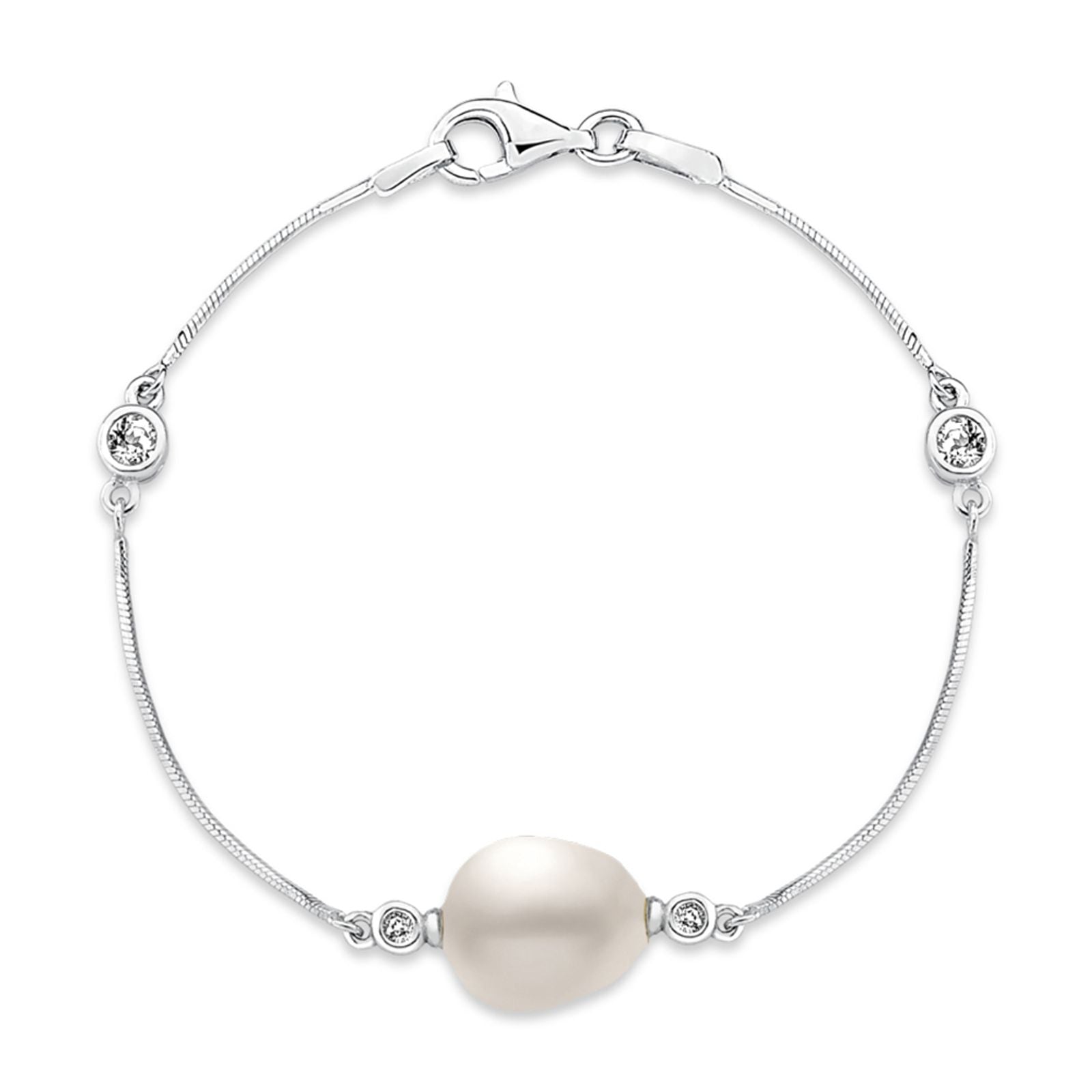 Pulseira Vivara Prata 925 com Pérola e Topázios Incolores - Joia Feminina Elegante