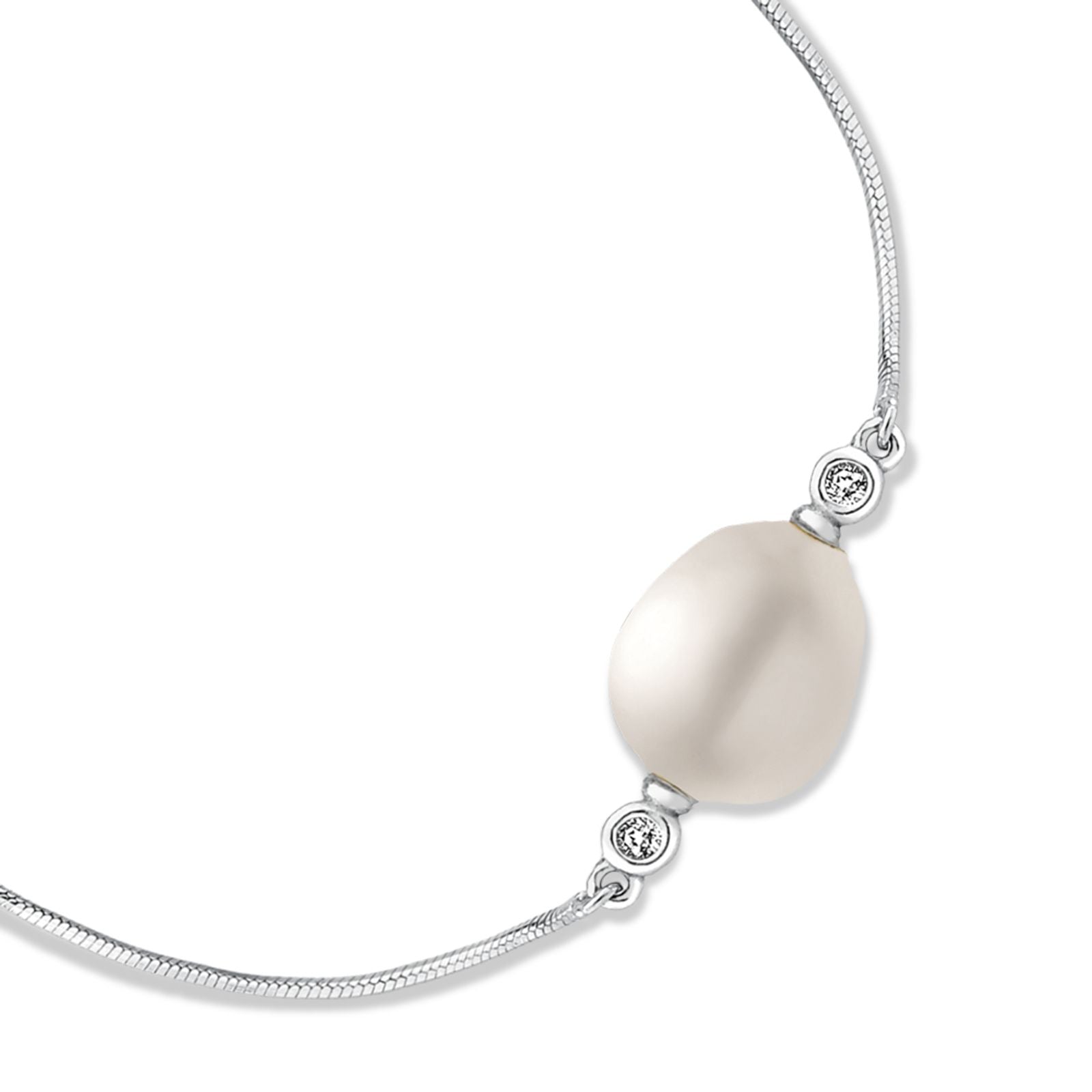 Pulseira Vivara Prata 925 com Pérola e Topázios Incolores - Joia Feminina Elegante