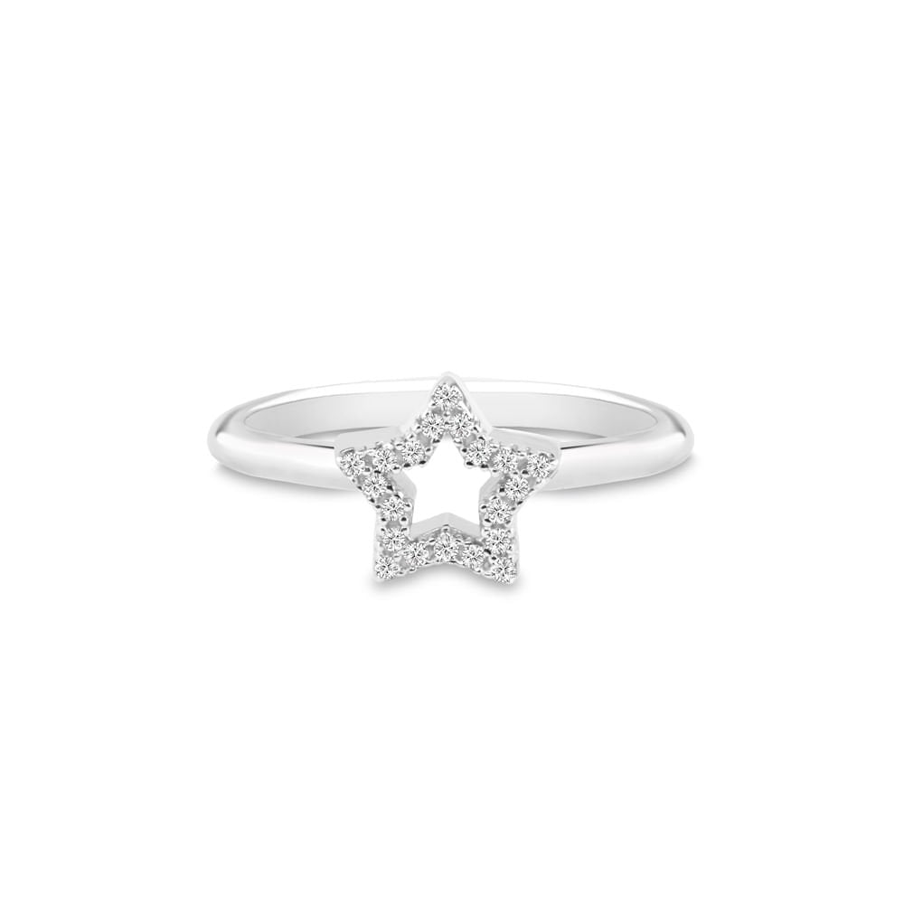 Anel Life Astro Estrela: Prata 925, Zircônias Brilhantes, Design Celestial Feminino e Delicado